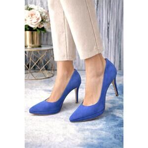 Pour La Victoire Blue Suede Heels Pointed Toe 9.5